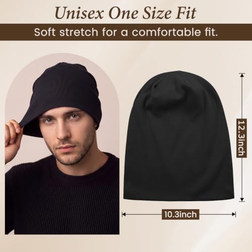 Black Cotton Slouchy Beanie Hat for Men and Women - Oversized Skull Cap - One Size