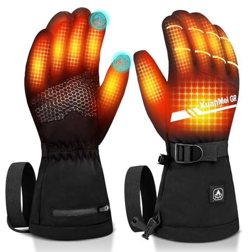 Rechargeable Heated Gloves for Men Women Black Large Waterproof Outdoor Winter