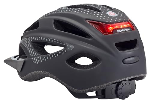 Schwinn Lighted Adult Bike Helmet Matte Black, Size 58-62cm, Rear LED & Reflective Strips