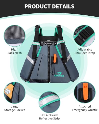 Owntop Adult Swim Vest Gray M-L Adjustable Buoyancy Safety Paddle Kayaking Canoeing