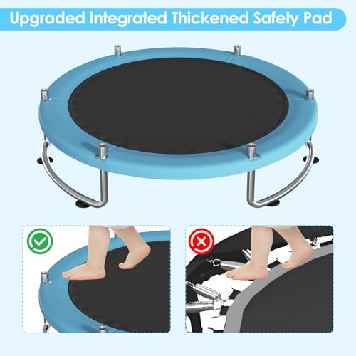 Blue 60-Inch Kids Trampoline with Safety Net & Adjustable Gymnastics Bar - Upgraded Anti-Rust Frame, Supports 440lbs, Indoor/Outdoor