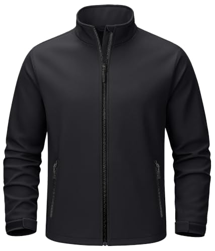 Men's Lightweight Softshell Waterproof Fleece Windbreaker Jacket - Small, Black