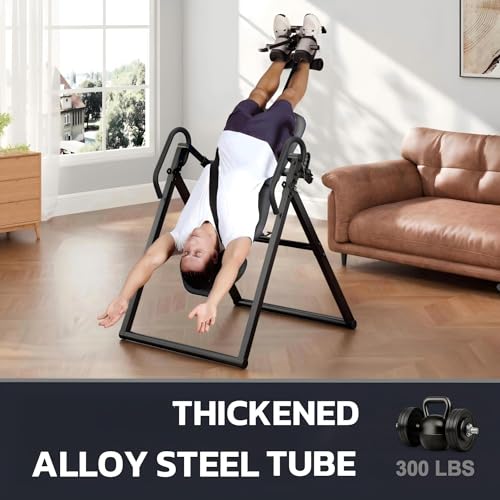 YOLEO Inversion Table for Back Pain Relief with Removable Lumbar Pad - Grey/Black, Foldable, Adjustable Safety System ITX320