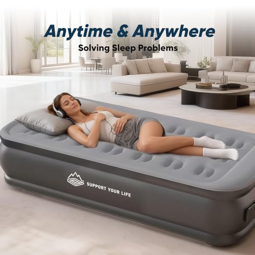 JUITOY Twin Air Mattress with Built-in Pump - Inflatable Blow Up Bed, Variation 24