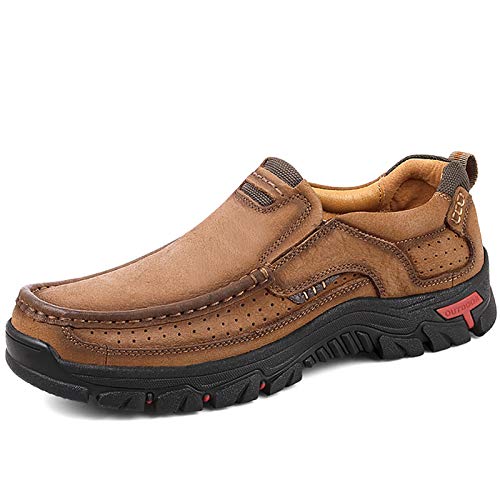 COSIDRAM Men's Brown Leather Slip-On Loafers - Casual Sneakers