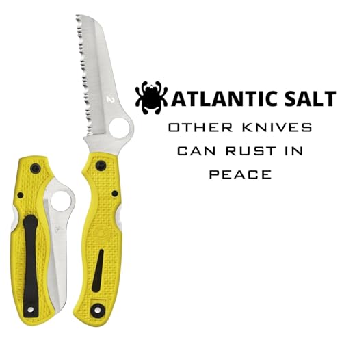 Spyderco Atlantic Salt Yellow Serrated Rescue Knife - Rust-Resistant, Safety Sheepfoot Blade