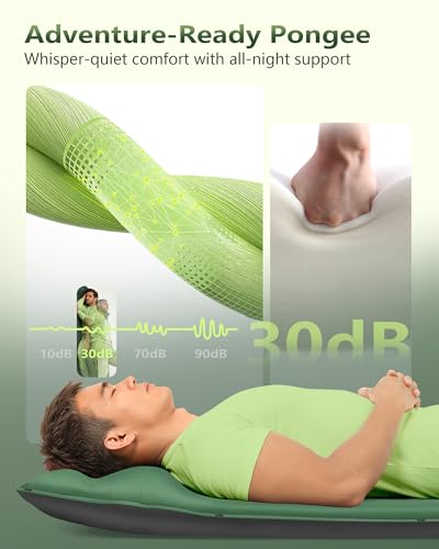Self-Inflating Camping Sleeping Pad with Built-in Pillow - Green, 8 R-Value, 4 Season