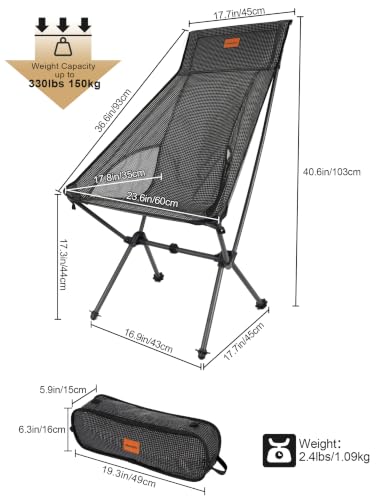 Msnaile High Back Camping Chair with Carbon Fiber Frame & Dyneema Fabric - Lightweight, Water-Resistant, Plaid Variant