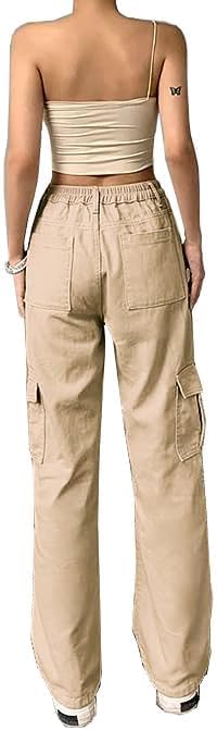 Skiennix High Waisted Cargo Pants - Casual Wide Leg Trousers with 6 Pockets | Y2K Style, Baggy Fit