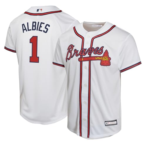Youth Atlanta Braves Ozzie Albies Home Player Jersey - White, Sizes 8-20, Official MLB