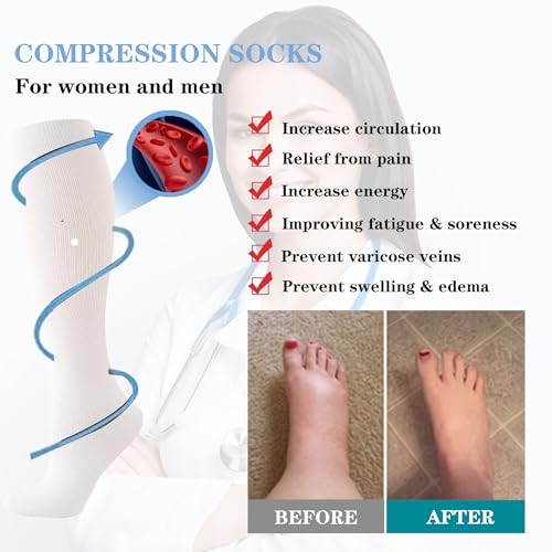 Compression Socks 6 Pairs Support for Running Hiking Recovery XL White
