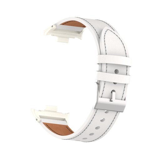 HOPMC Mi Band 8 Pro Fashion Metal Leather Bracelet Replacement Wristbands Strap Compatible for Xiaomi 8 Pro Leather Strap （Not included Tracker ） (White), 230MM