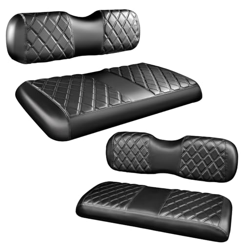 NOKINS Diamond Seat Covers for EZGO TXT Golf Carts 1994-2013 Black & Black Stitching