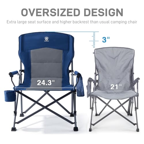 EVER ADVANCED Blue Oversized Folding Camping Chair - Heavy Duty Lawn Chair Supports Up to 500lbs