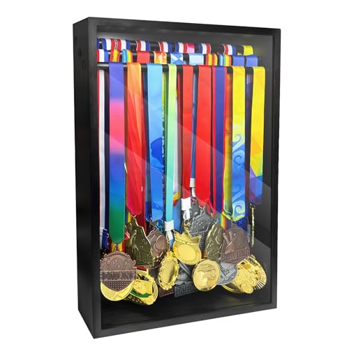 Medal Display Case with Tempered Glass and 60+ Medal Holders