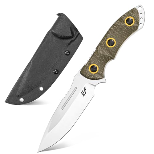 Eafengrow EF139 Fixed Blade Knife with 154CM Steel Blade, Micarta Handle, Army Green, Full Tang, Survival & Camping Tool