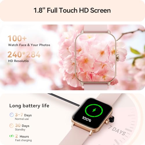 Gydom Pink Women's Smart Watch 1.8-inch Fitness Tracker with Alexa, Waterproof & Heart Rate Monitoring