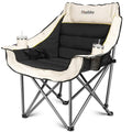 Oversized Camping Chair for Adults - Heavy Duty Folding Lounge Chair with Cup Holders & Storage - Black Variation