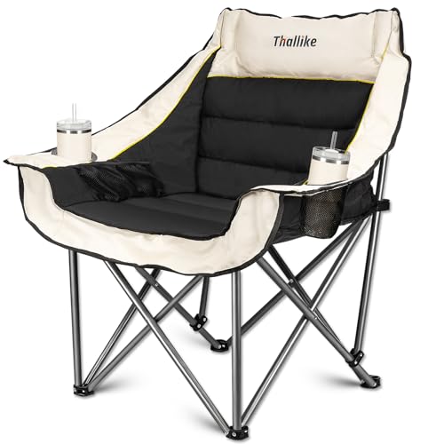 Oversized Camping Chair for Adults - Heavy Duty Folding Lounge Chair with Cup Holders & Storage - Black Variation