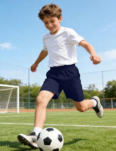 Boys Athletic Shorts with Pockets - Soccer, Basketball, Running - Navy 11-12 Years