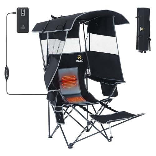 Heated Camping Chair with Canopy & Footrest - Black & Grey 1 Pack