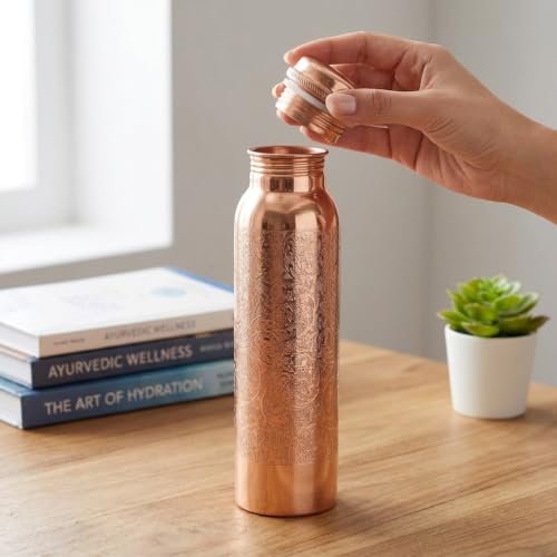 Natural Copper Water Bottle Pack of 2 - 1000ml Pure Copper Hydration Bottle for Yoga, Sports, and Travel
