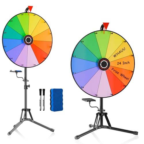 WHAUU 24-Inch Prize Wheel Spinner with Tripod Stand - Black, Adjustable Height