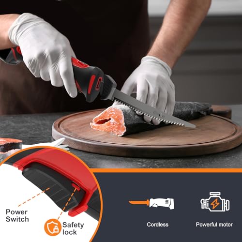 VLOXO Electric Fillet Knife with 4 Stainless Steel Blades & Storage Case - Premium Pack