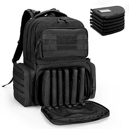 DSLEAF Black Pistol Range Backpack with 6 Pistol Cases - Shooting Gun Bag