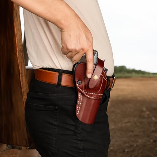 Premium Leather Revolver Holster for Ruger GP100 & Smith & Wesson Models, Ambidextrous, Adjustable Fit