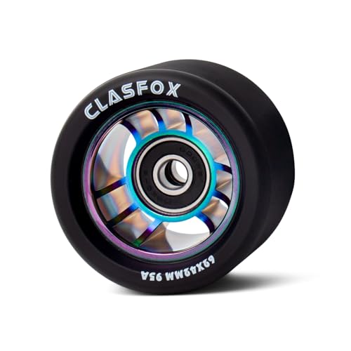 CLAS FOX Black PU Rainbow Core 95A Roller Skate Wheels Set of 8 for Indoor & Trail Use