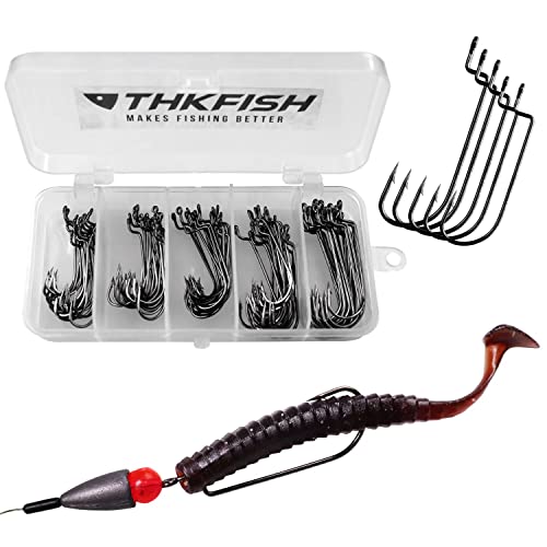 Offset Worm Hooks 100PCS - 5 Sizes for Soft Plastic Lures, Salt & Freshwater Fishing