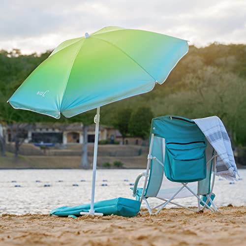 Nice C 2 Pack Blue Low Beach Chairs with Umbrella & Cooler Bag