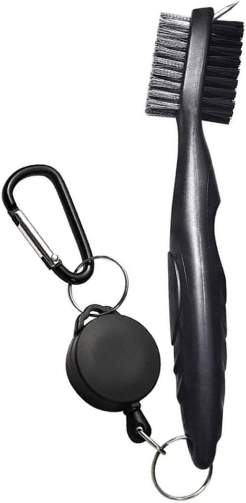 NuRich Tiger Golf Club Groove Brush Cleaner - Lightweight Dual Bristle Tool with Retractable Zip-Line Carabiner