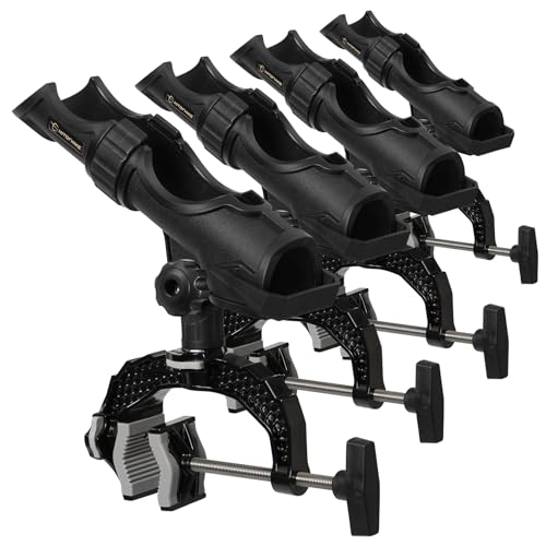 4 Pack Fishing Rod Holders with Aluminum Alloy Base & One-Click Lock System - Fits Round & Square Tubes 0.59-4.53 Inches