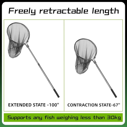 Heavy Duty Large Aluminum Landing Net with Telescoping Handle for Saltwater Fishing