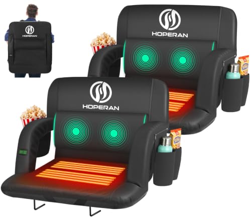 HOPERAN 25-Inch Black Heated Stadium Seat with Massage and Dual Control