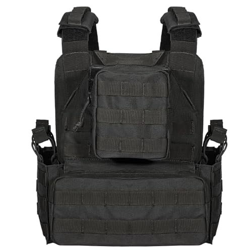 Tactical Outdoor Carrier Vest - Black, Adjustable, Padded MOLLE System