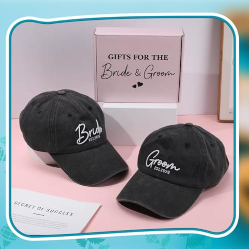 Bride and Groom Wedding Hats Black for Bridal Party Gifts