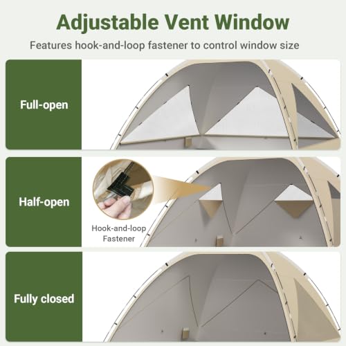 Wolfwise Beige 8-Person Beach Tent Sun Shelter with UPF 50+ Ventilated Cabana