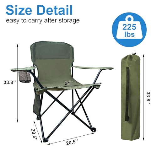 SAILARY 2 Pack Folding Camping Chairs with High Back, Comfortable Outdoor Chairs 300lbs Capacity Lightweight Portable Chair with Storage Bag for Camping, Fishing, Green