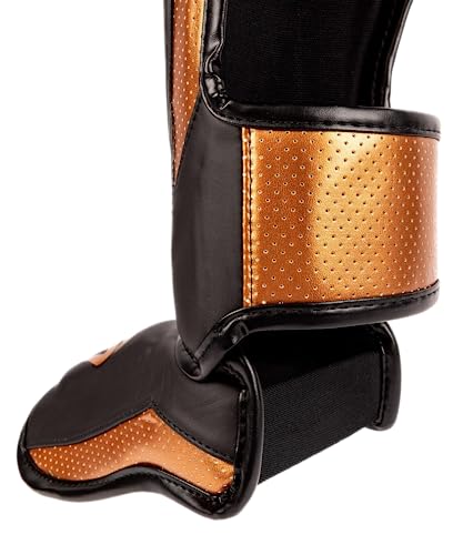 Venum Elite Evo Shin Guards - Black & Bronze, Medium, MMA Protective Gear