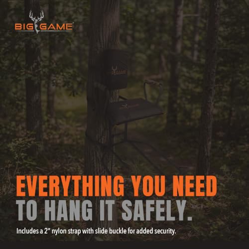 GSM Outdoors Big Game Hang-On Treestand - Lightweight Steel Hunting Platform with Flip-Back Seat