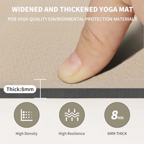 Beige and Black Large Yoga Mat 6x4 ft - 8mm Thick Non-Slip Exercise Mat