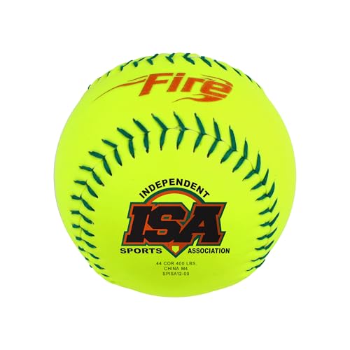 Baden ISA® Slowpitch Softballs 12 Inch Optic Yellow Synthetic Cover, Green Stitching