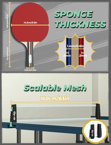 Ping Pong Paddle Set with Retractable Net and Balls - Table Tennis Kit