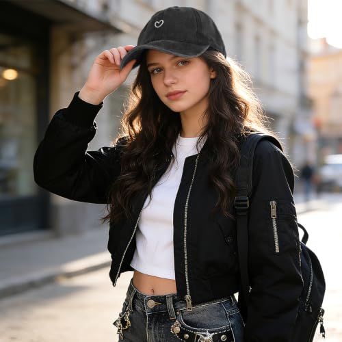 Women's Black Heart Embroidered Baseball Cap Adjustable Vintage Sport Visor