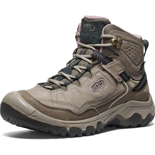 KEEN Women's Targhee 4 Mid Waterproof Hiking Boots - Brindle/Nostalgia Rose, 8 Wide