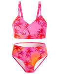 Girls 2-Piece Swimsuit Bikini Set with Adjustable Shoulder Straps - Pink Gradient Coconut Tree / 12