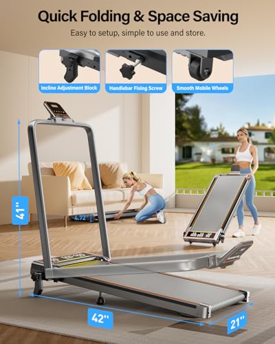 Rayspace Silver Foldable Walking Pad Treadmill with 15% Incline, 2 Screens, Smart App, 3.5HP, Portable Home Exercise Equipment